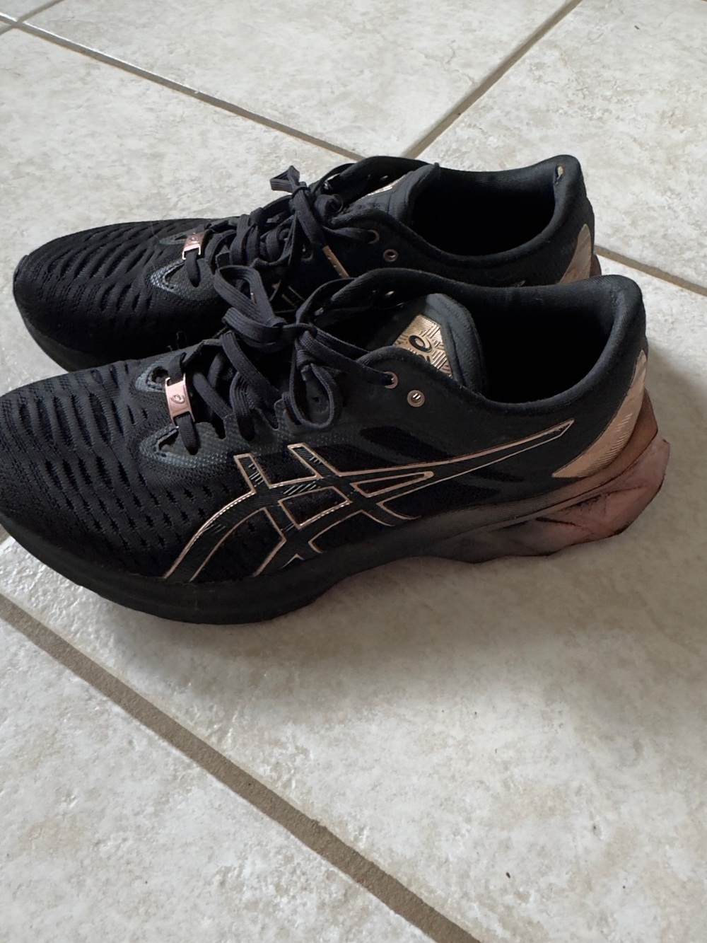 ASICS Black Running Shoes with Rose Gold Accents
